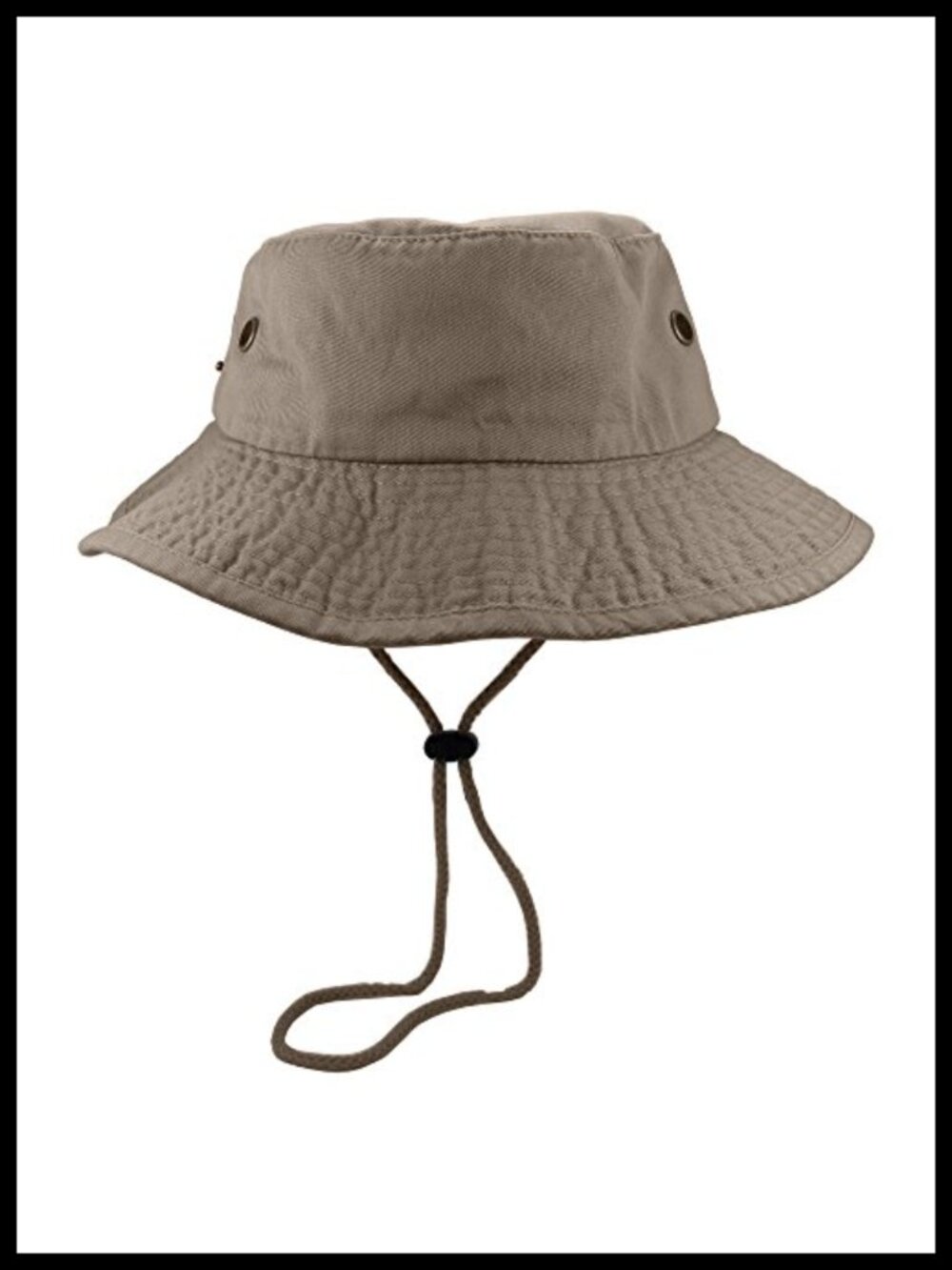 100% Cotton Stone-Washed Adjustable Bucket Sun Hat with Drawstring & Brass